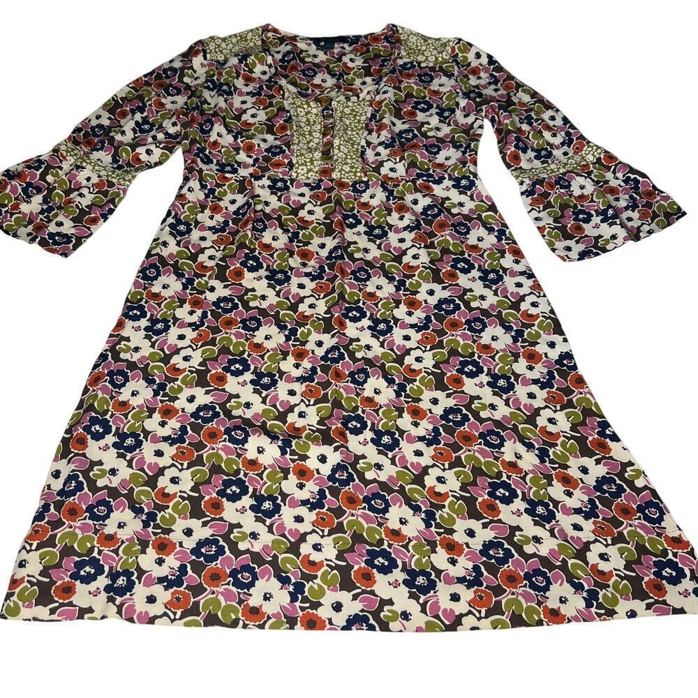 Boden Multicolor 60's/70's Floral Print 3/4 Flared Sleeve Shirt Dress- 10R